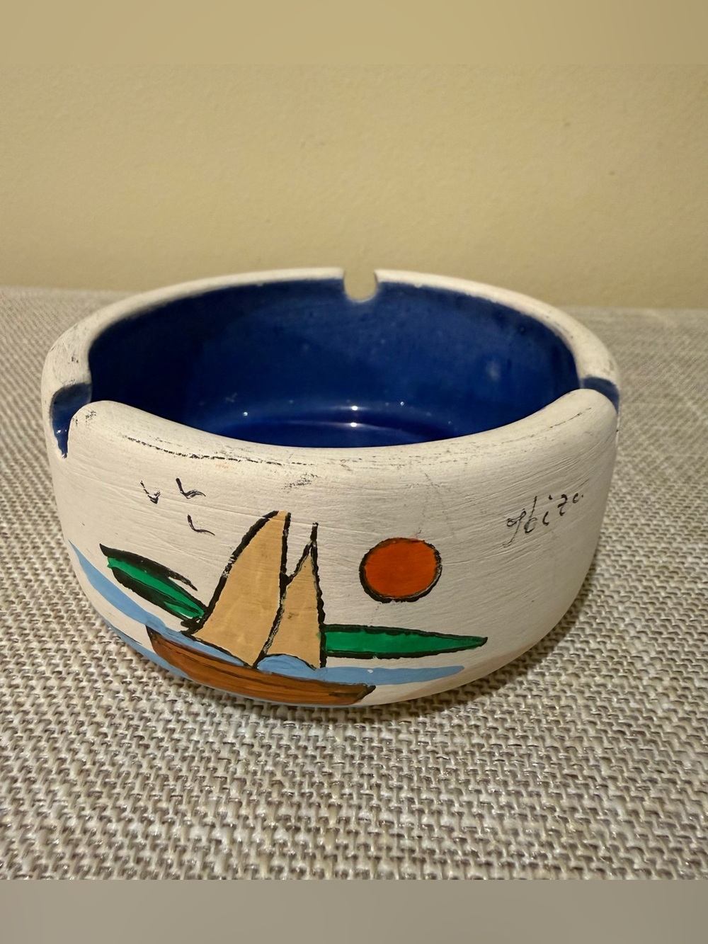 Vintage Ceramic Ibiza Sailboat Ashtray Blue Glaze Trincket Dish